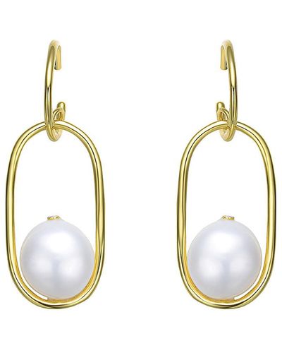 Genevive Jewelry 18K Over 10Mm Freshwater Pearl Earrings - Metallic