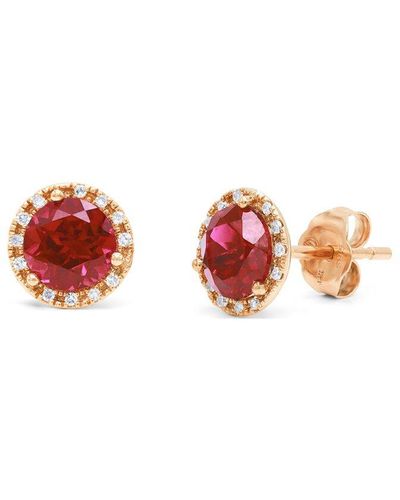 Diana M. Jewels Fine Jewelry 14k 1.13 Ct. Tw. Diamond & Ruby Corundum Halo Studs - Pink