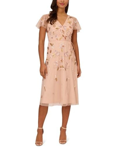 Adrianna Papell Faux Wrap Midi Dress - Natural