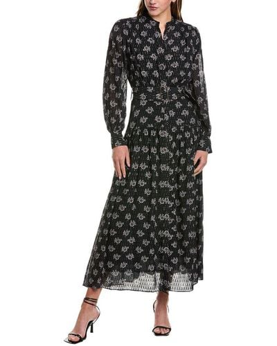 Tahari Clip Dot Silk-blend Maxi Shirtdress - Black