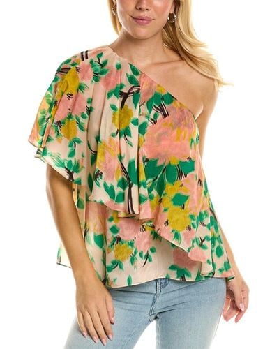 Tracy Reese One-shoulder Cascade Blouse - Green
