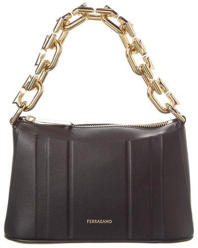 Ferragamo New Gancini Chain Leather Mini Bag - Black