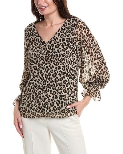 Vince Camuto Leopard Smocked Top - Brown