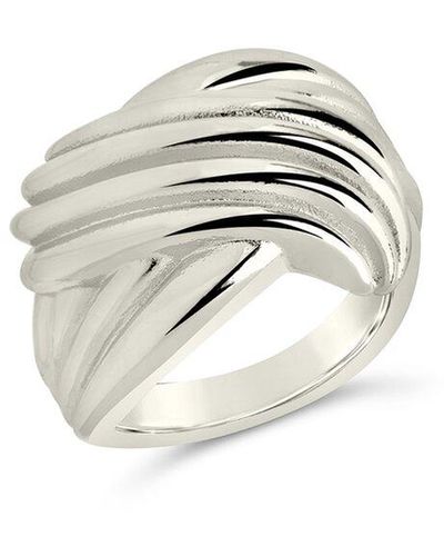 Sterling Forever Rhodium Plated Plié Textured Statement Ring - White
