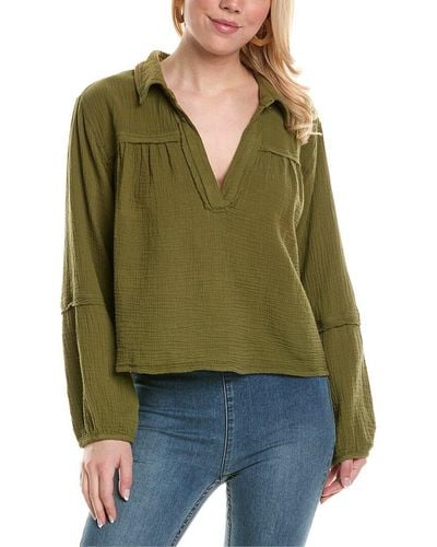 Free People Yucca Double Cloth Blouse - Green