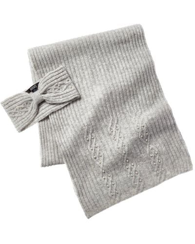 Badgley Mischka Cable-knit Headband & Scarf Set - Grey