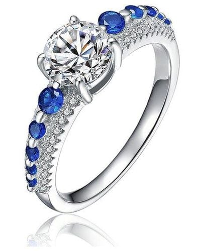 Genevive Jewelry Silver Cz Engagement Ring - Blue