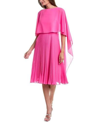 Teri Jon Chiffon Capelet Midi Dress - Pink