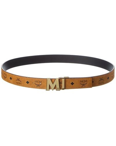 MCM Claus Reversible Visetos & Leather Belt - Brown