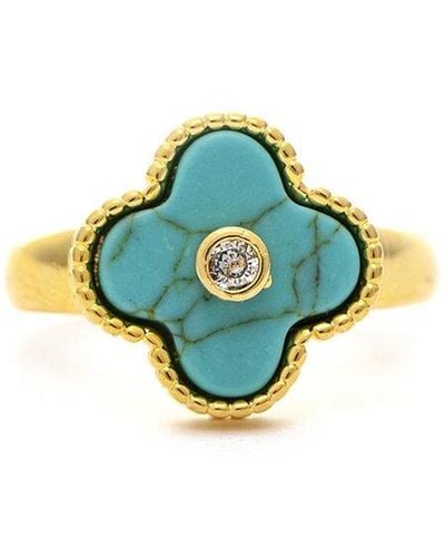 Rivka Friedman 14k Plated Turquoise Flower Ring - Blue