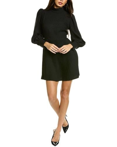 The Kooples Short Dress With Puffy Sleeves And Pleated Skirt - Black