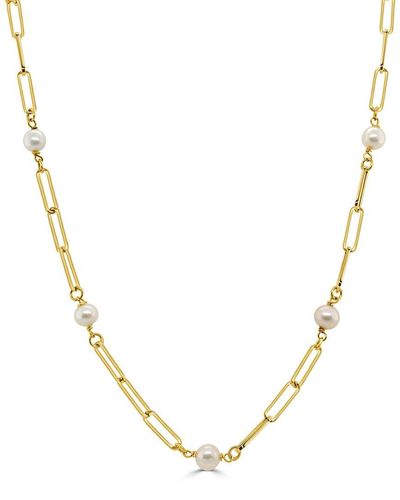 Sabrina Designs 14k Pearl Station Paperclip Necklace - Metallic
