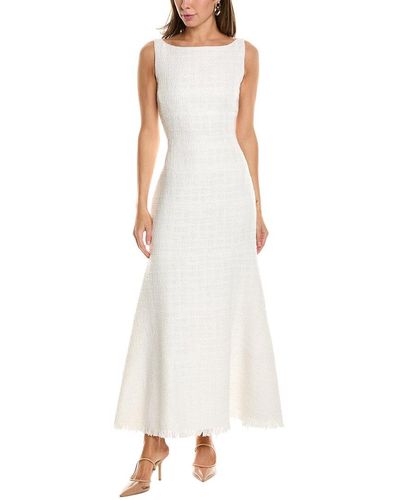 Oscar de la Renta Tweed Silk-lined Midi Dress - White