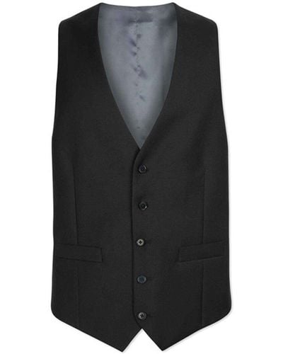 Charles Tyrwhitt Adjustable Fit Twill Business Suit Wool Waistcoat - Black