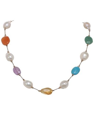 Margo Morrison Silver Gemstone 10-11mm Pearl Necklace - Natural
