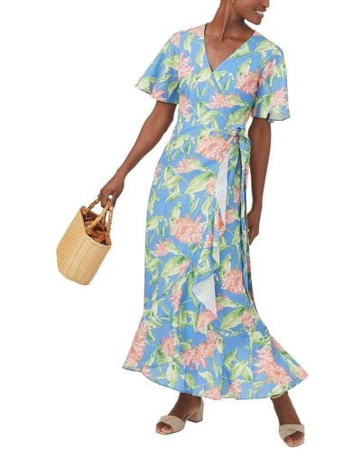 J.McLaughlin Peony Bloom Audette Linen-blend Dress - Blue