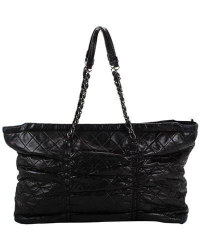 Chanel Quilted Lambskin Leather East West Sharpei Single Flap Tote (Authentic Pre-Owned) - Black