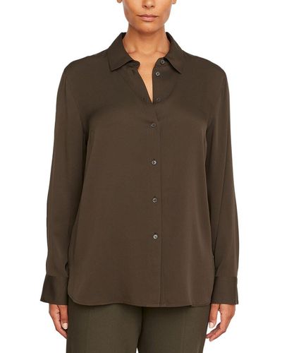 Vince Plus Slim Fitted Silk-blend Blouse - Brown