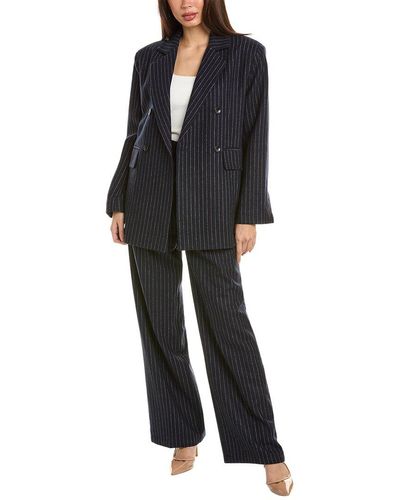 Beulah London 2pc Wool-blend Stripe Suit - Black