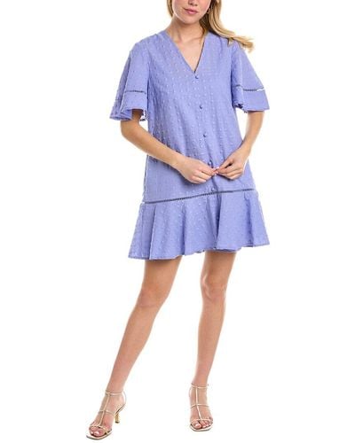 PEARL BY LELA ROSE Dotted Flounce Hem Mini Dress - Blue