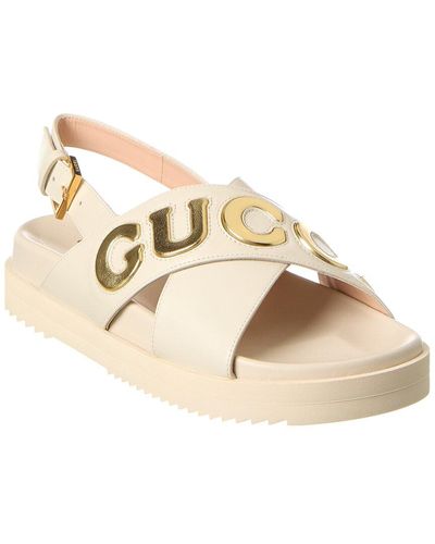 Gucci Logo Leather Sandal - Natural
