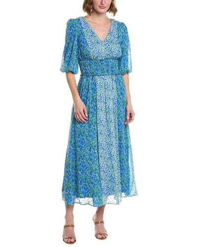 Taylor Printed Chiffon Lurex Stripe Midi Dress - Blue