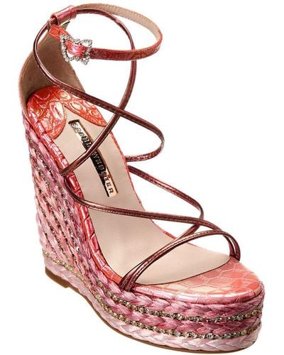 Sophia Webster Venus Leather Wedge Sandal - Pink