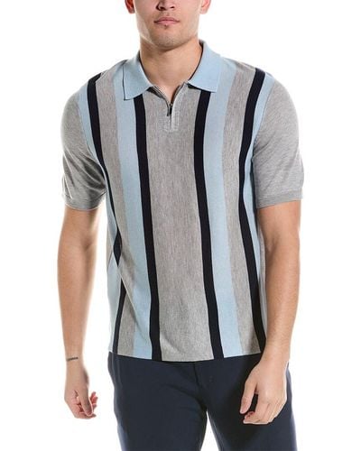 Tahari Vertical Stripe Cashmere-blend Polo Shirt - Blue