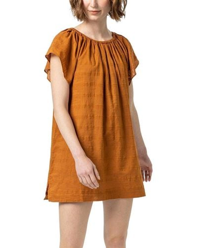 Lilla P Flutter Sleeve Raglan Linen-blend Dress - Orange