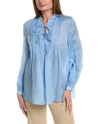 Lafayette 148 New York Split Neck Blouse - Blue