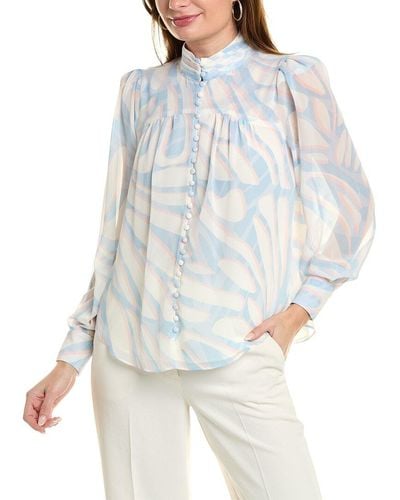 BCBGMAXAZRIA Mock Neck Blouse - Blue