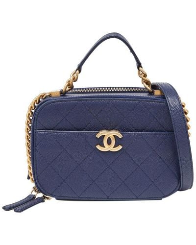 Chanel Quilted Caviar Leather Single Flap Business Affinity Camera Chain Bag (Authentic Pre-Owned) - Blue