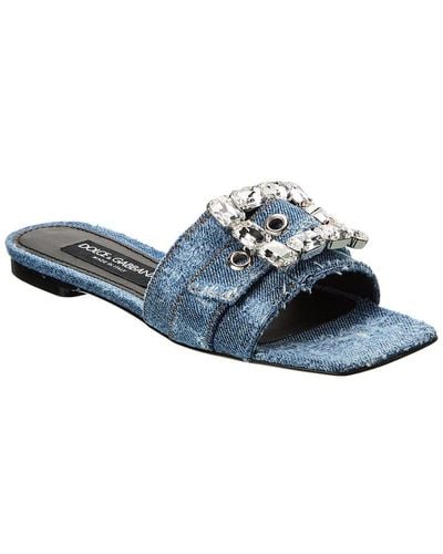 Dolce & Gabbana Rhinestone Buckle Denim Sandal - Blue