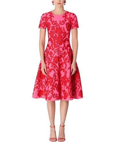 Carolina Herrera Crewneck Knit Flare Dress - Red