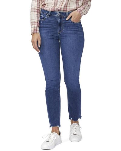 PAIGE Cindy Alberta W/ Destroyed Hem High Rise Straight Ankle Jean - Blue