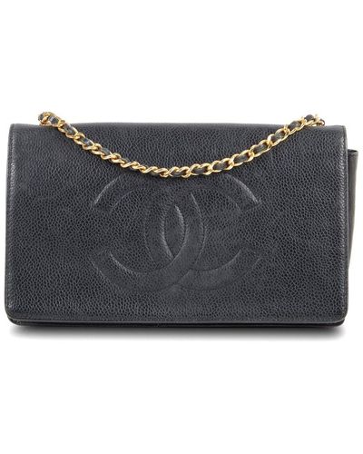 Chanel Leather Cc Logo Wallet Chain (Authentic Pre-Owned) - Grey