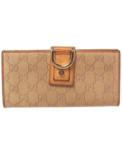 Gucci Gg Canvas & Leather D Ring Continental Wallet (Authentic Pre-Owned) - Brown