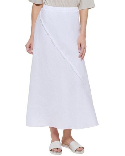 DKNY Linen Midi Skirt - White