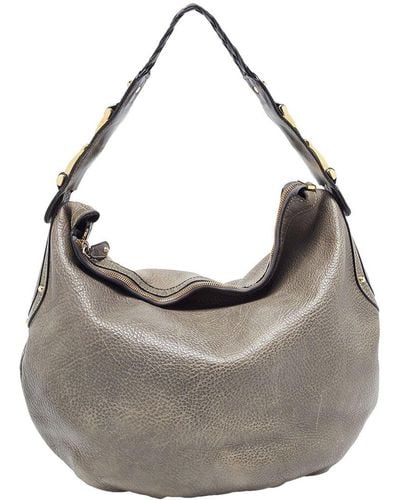 Gucci Leather Medium Pelham Hobo Bag (Authentic Pre-Owned) - Grey