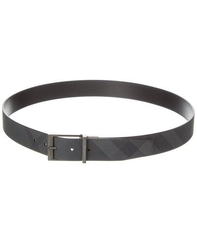 Burberry Check Tb E-canvas & Leather Belt - Black