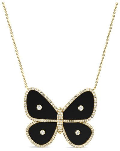 Sabrina Designs 14k 10.58 Ct. Tw. Diamond & Onyx Butterfly Necklace - Metallic