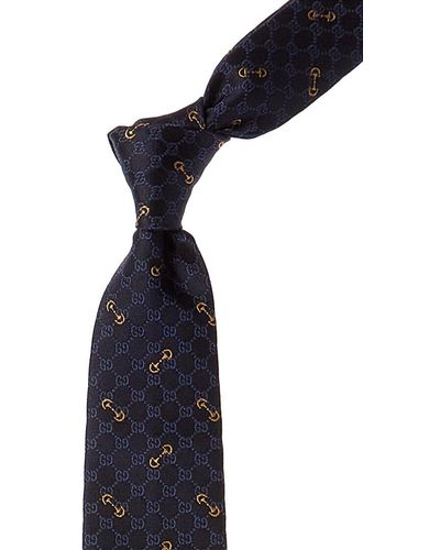 Gucci Navy Printed Silk Tie - Blue