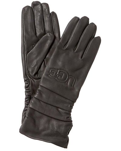 UGG Scrunched Logo Leather Gloves - Gray
