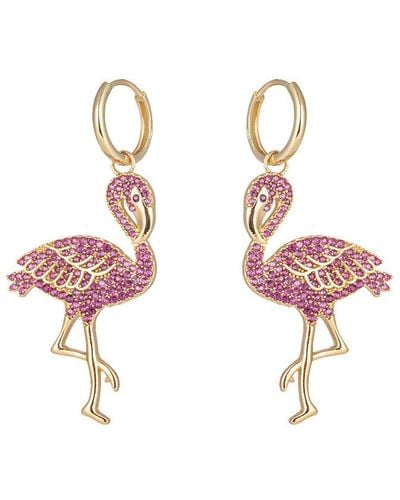 Eye Candy LA Luxe Collection 18k Plated Cz Flamingo Huggie Earrings - White