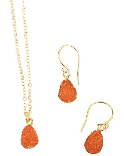 Saachi 18k Plated Druzy Necklace & Earrings Set - White