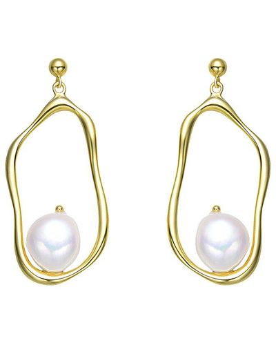 Genevive Jewelry 18K Over 11Mm Freshwater Pearl Earrings - Metallic