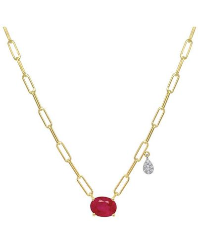 Meira T 14k 1.05 Ct. Tw. Diamond & Ruby Paperclip Necklace - Metallic