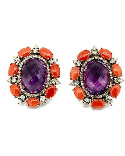 Arthur Marder Fine Jewelry 14k Over Silver 1.35 Ct. Tw. Diamond Earrings - Red