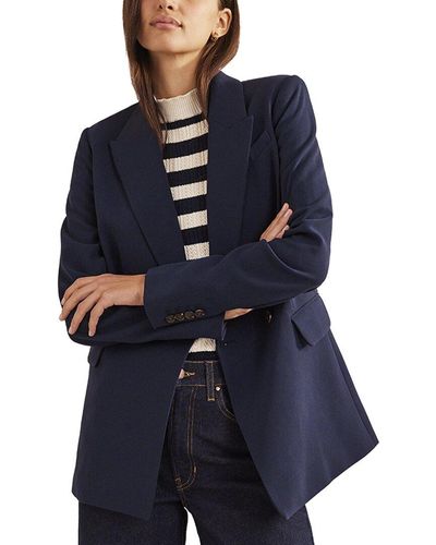 Boden Double-breasted Crepe Blazer - Blue