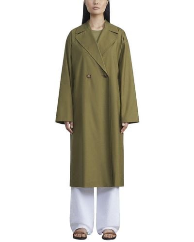 Lafayette 148 New York Double Breasted Silk Trench Coat - Green